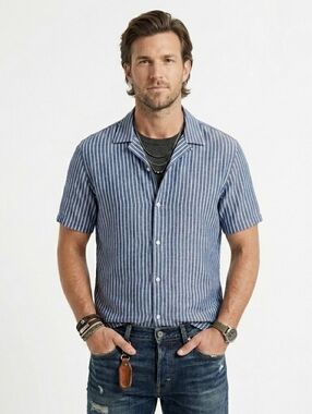 Rag & Bone Blue White Striped Casual Button Down Shirt Medium